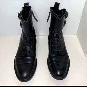 Zara Leather Embellished Lace Up Combat Boots 8.5
